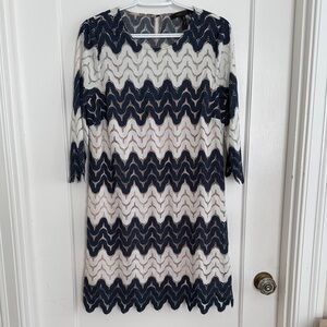 BCBG Maxazria•Women's Navy and White Lace Dress•Size S